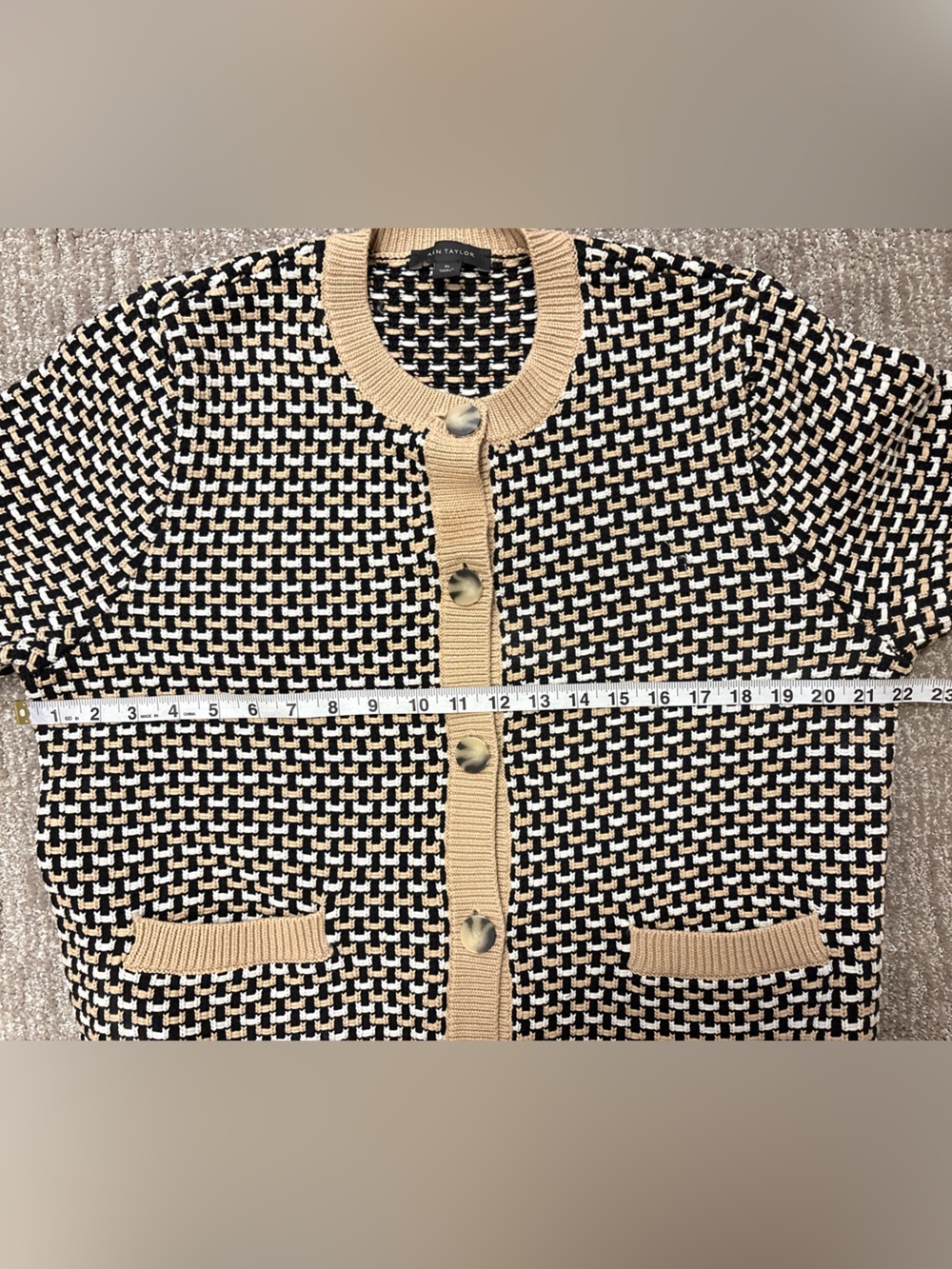 Ann Taylor Black Tan White Textured Knit Button Front Cardigan Sweater Size XL - Picture 7 of 11